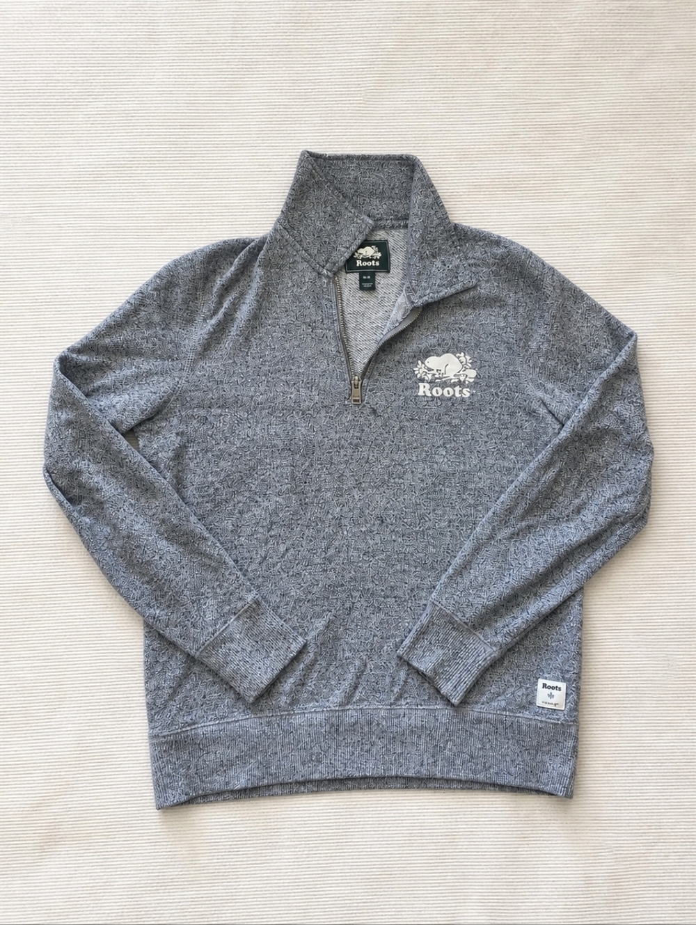 Roots Salt & Pepper Quarter Zip Sweater | Size M | Grey Pullover | Cozy Classic